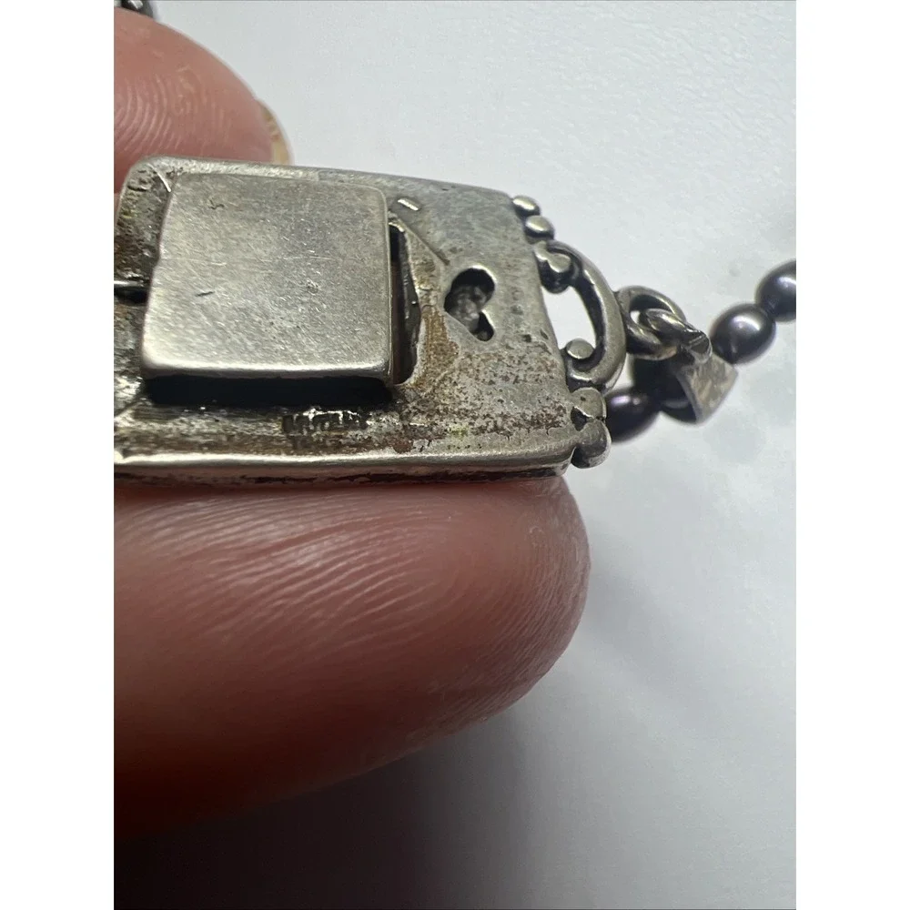925 Sterling Silver Gray Brown Pearl Photo Pendant Necklace 16.2g